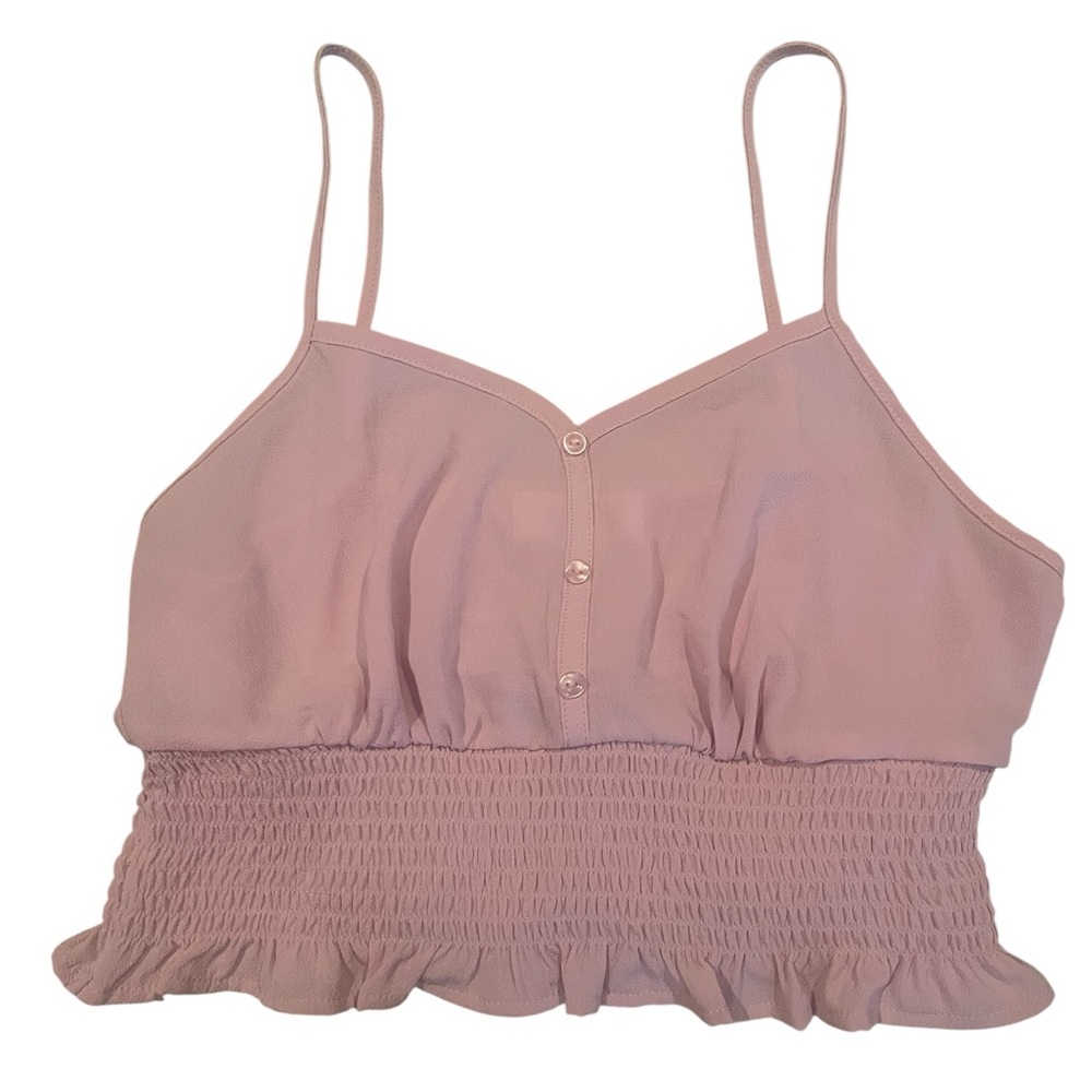 Pink Rose Blush Smocked Crop Tank Top Size M